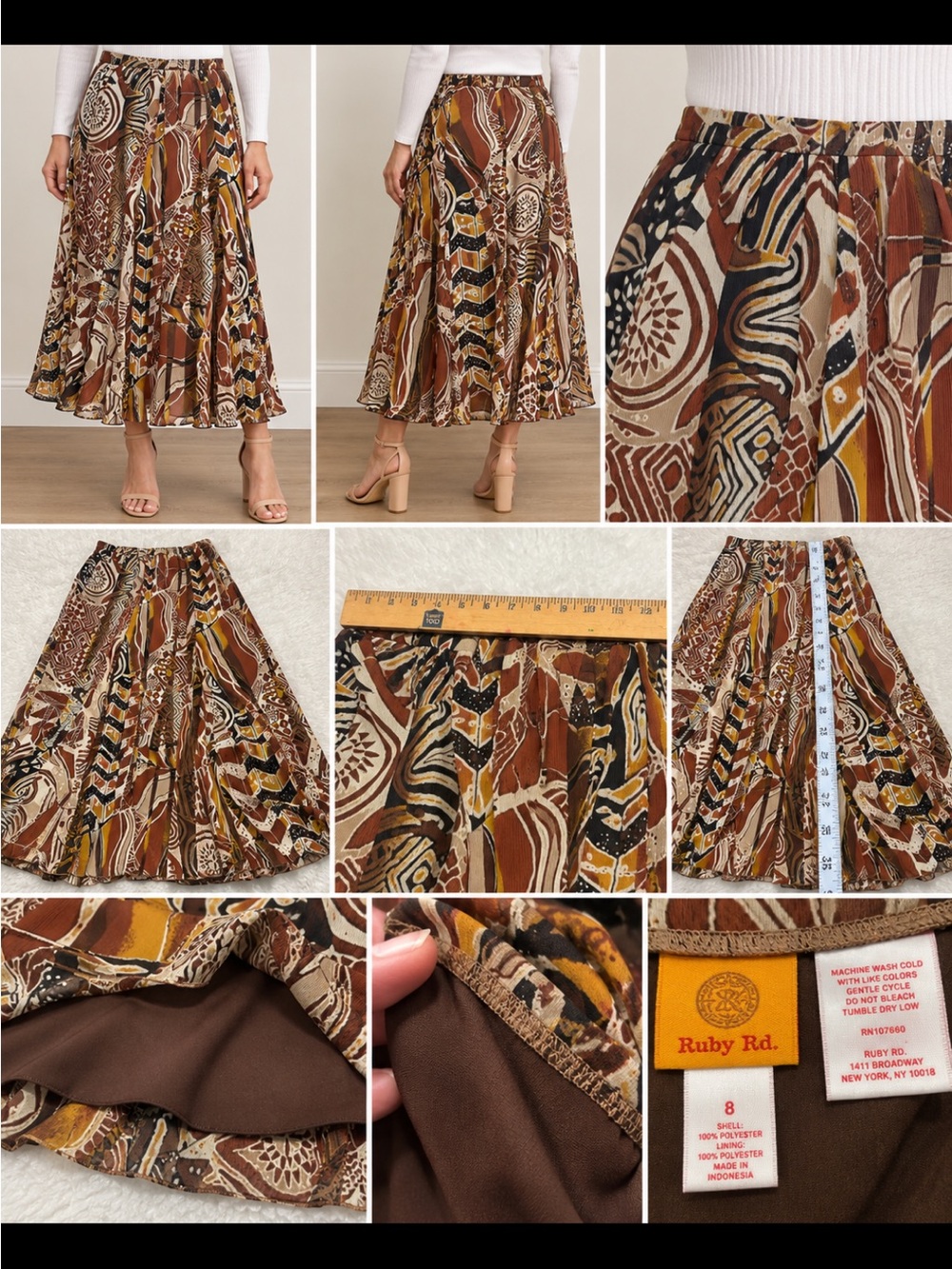 Ruby Rd. Brown Multi Printed Circle Skirt